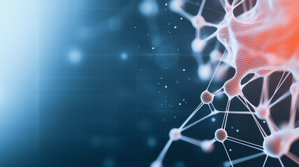 Abstract Network Connection: A mesmerizing abstract image depicting a network of interconnected nodes, glowing with an ethereal, coral-like luminescence against a deep blue backdrop.