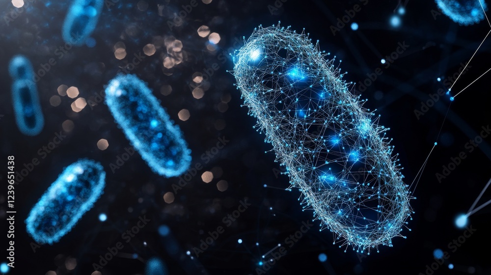 Aufkleber modern low poly wireframe banner for microbiology. this banner combines elements of futuristic scien