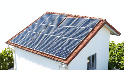 Fototapeta premium Solar photovoltaic panels on a house roof , with white tonespng