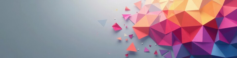 Multicolored polygon collage on muted grey backdrop , polygon shapes, studio shot