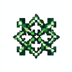 Fototapeta premium Intricate Green Pixel Art Snowflake Design Digital Illustration Holiday Symbol