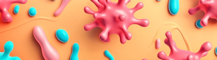 The creative fusion of art and science in a digital studio setting, where close-up views of colorful virus particles create an abstract, vibrant artwork.