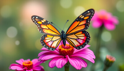 Fototapeta premium Fantasy butterfly on flower, nature vintage pastels background , with white tonespng