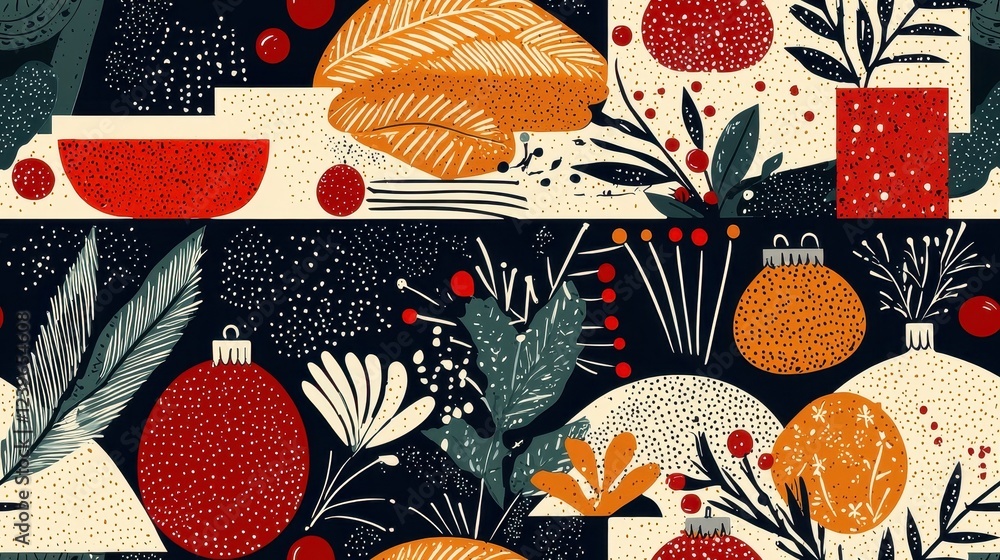 Poster modern abstract pattern with culinary elements and bold colors