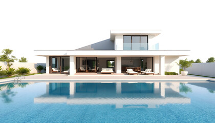 Fototapeta premium Swimming pool and patio of modern house , with white tonespng
