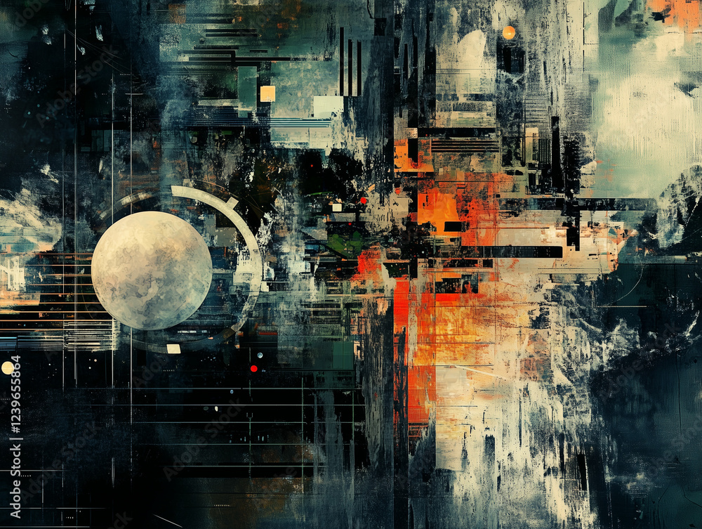 Poster abstract technology background showcases a fusion of media technology in space, incorporating mixed 