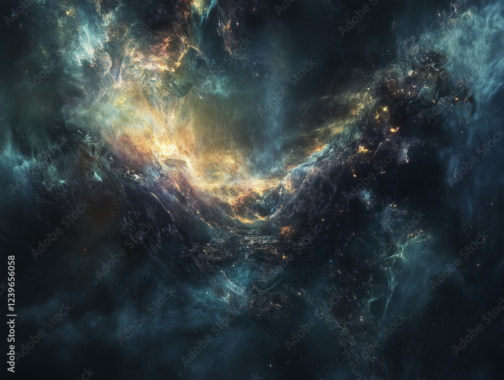 Poster abstract technology background showcases a fusion of media technology in space, incorporating mixed 