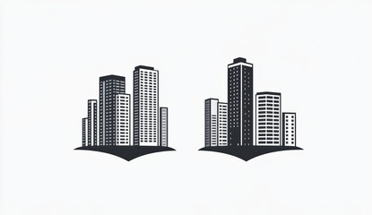 Fototapeta premium Simple vector logo with black lines of tall buildings, white background