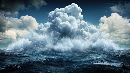 Fototapeta premium Dramatic ocean waves crashing under a massive storm cloud