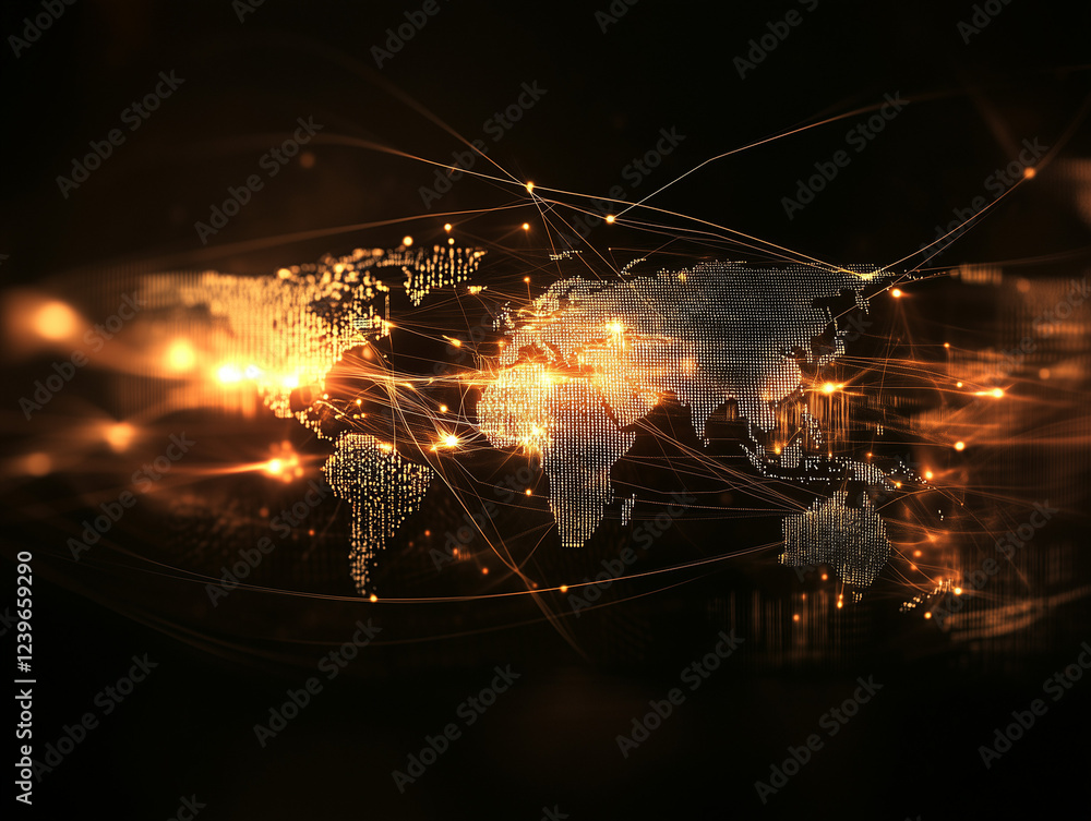 Poster abstract technology background illustrates interconnectedness of world through digital networks, sym