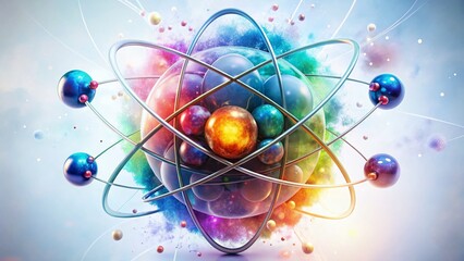 Double Exposure: Atom Model on White Background - Abstract Science Concept