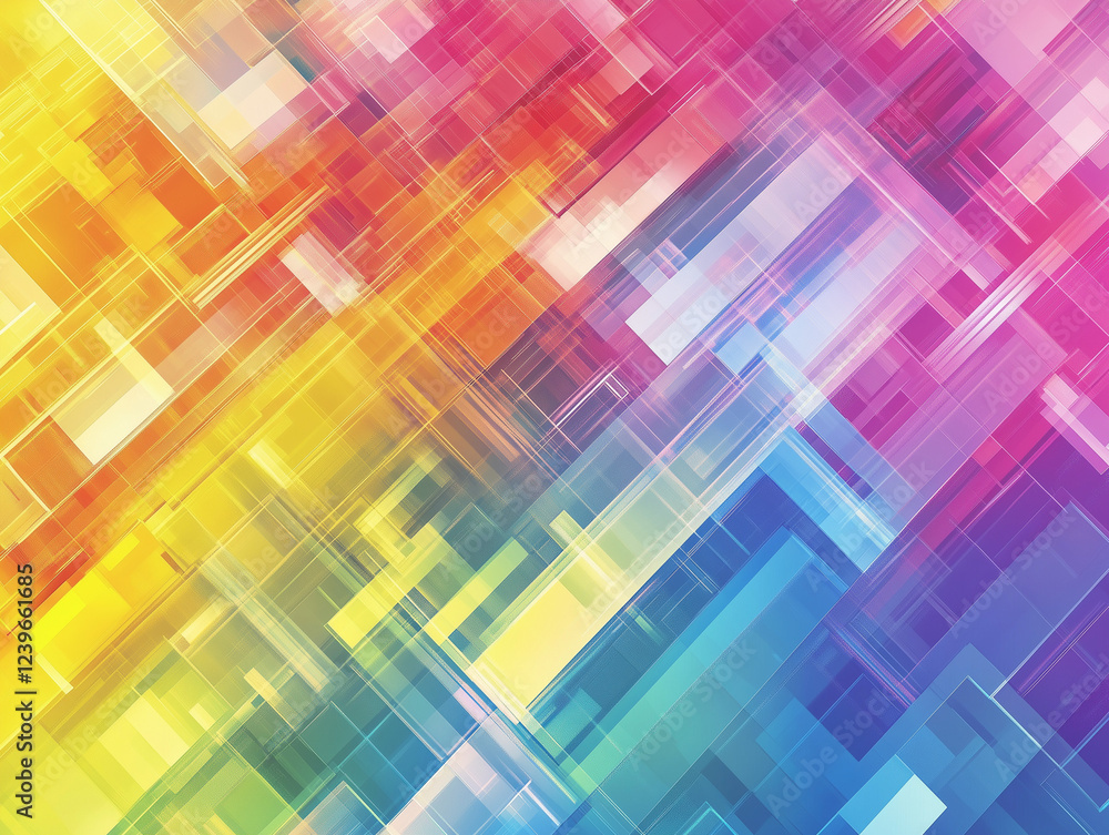 Poster abstract technology background features a vibrant array of geometric shapes arranged in a mesmerizin
