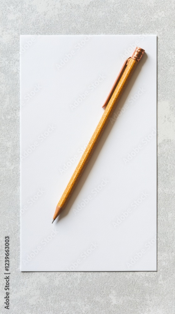 Poster Writing instrument on a blank notepad ready for creative ideas at a workspace. Generative AI