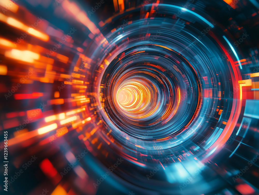 Poster abstract technology background features a vibrant and dynamic display of colorful spiral lines, crea