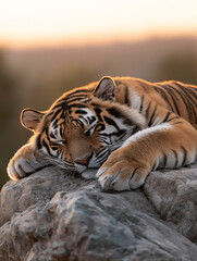 Fototapeta premium Sleeping Tiger at Sunset