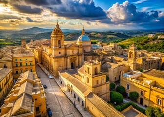 Fototapeta premium Drone View of Noto, Sicily: Picturesque Italian Town Aerial Photography