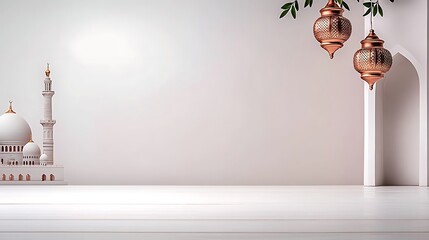 Fototapeta premium Elegant interior featuring ornate lanterns and architectural elements, showcasing a serene atmosphere