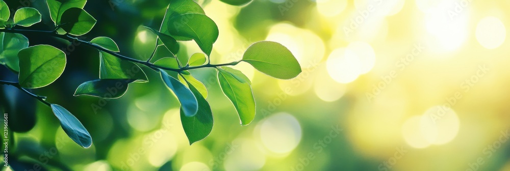 Poster green leaves shimmering in sunlight create a tranquil atmosphere in a forest during the afternoon ho