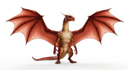 Fototapeta premium Majestic Red Dragon Fantasy Creature, Mythological Beast, Winged Reptile, Digital Art, 3D Render