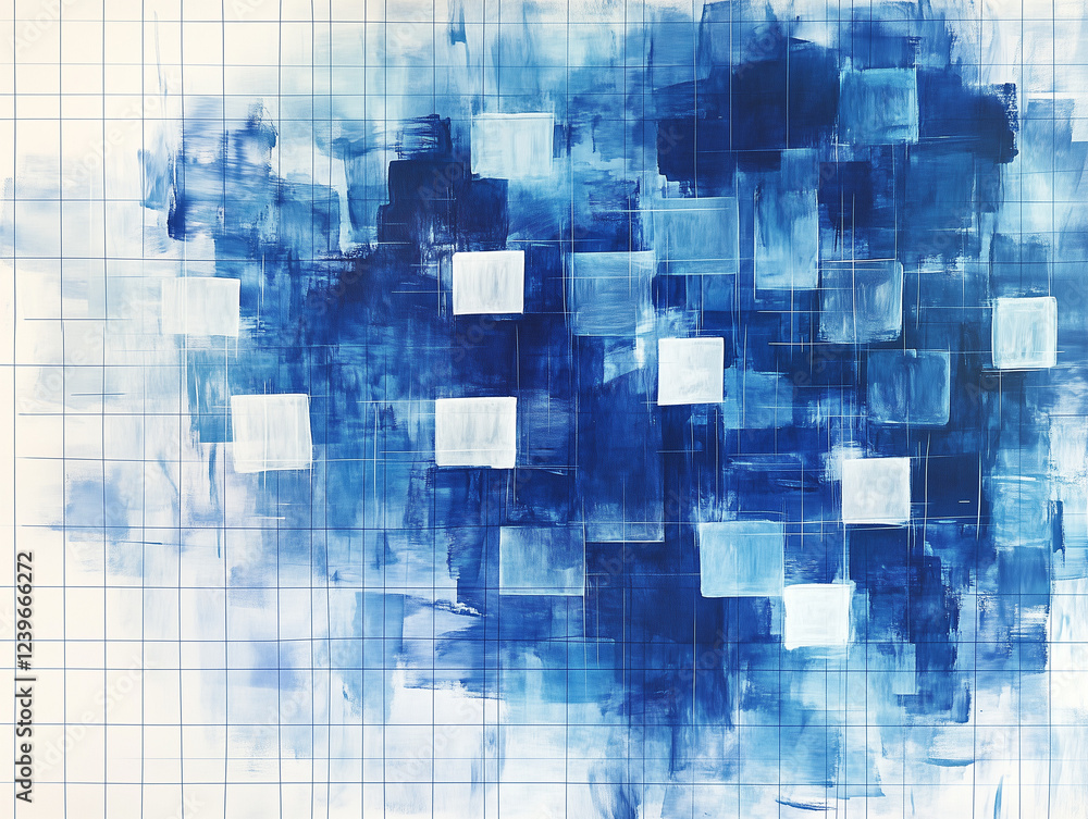 Poster abstract technology background features a striking combination of white markers and blue flickering 