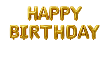 HAPPY BIRTHDAY latter made of golden balloons isolated on transparent background, birthday decoration , PNG File 