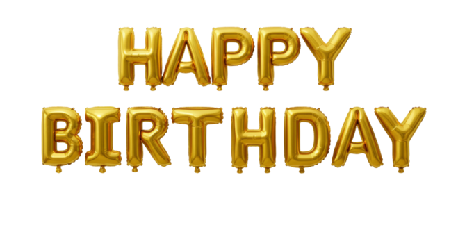 HAPPY BIRTHDAY latter made of golden balloons isolated on transparent background, birthday decoration , PNG File 