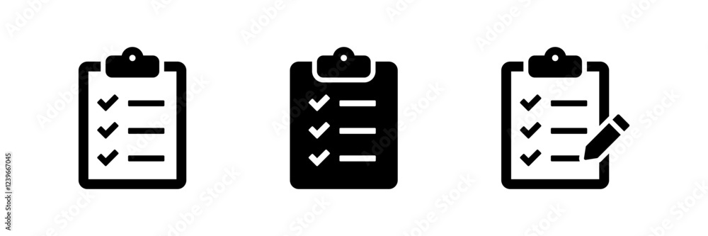 Poster checklist icon set. clipboard icon with pencil and check mark tick icon