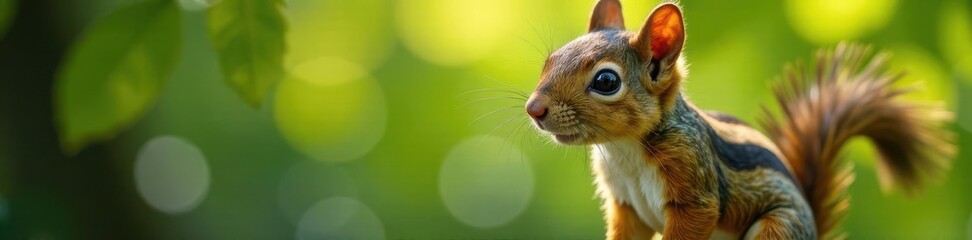 Obraz premium Adorable squirrel in a tree, woodland, green, leaves