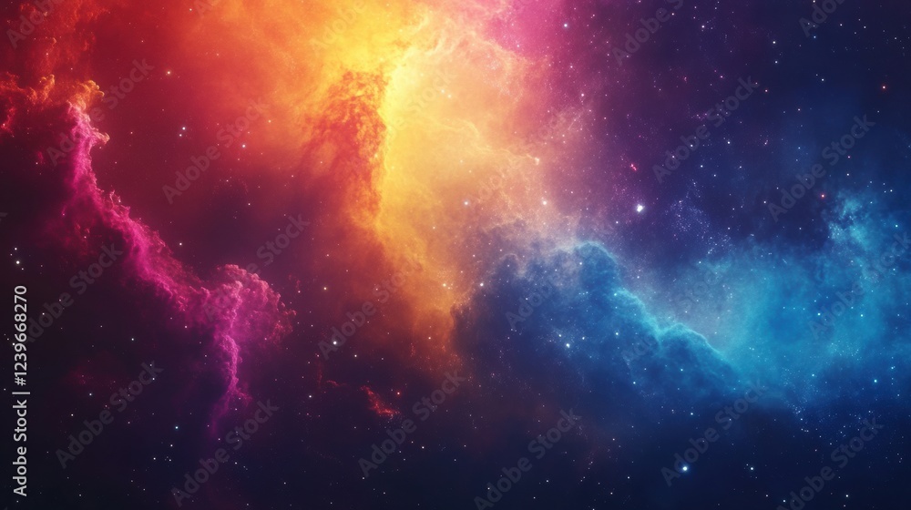 Poster Colorful nebula in deep space with vibrant hues and cosmic dust creating a beautiful galactic view. Generative AI
