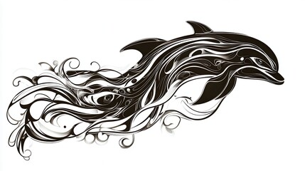 Fototapeta premium Ornate Dolphin Leaping Through Stylized Waves