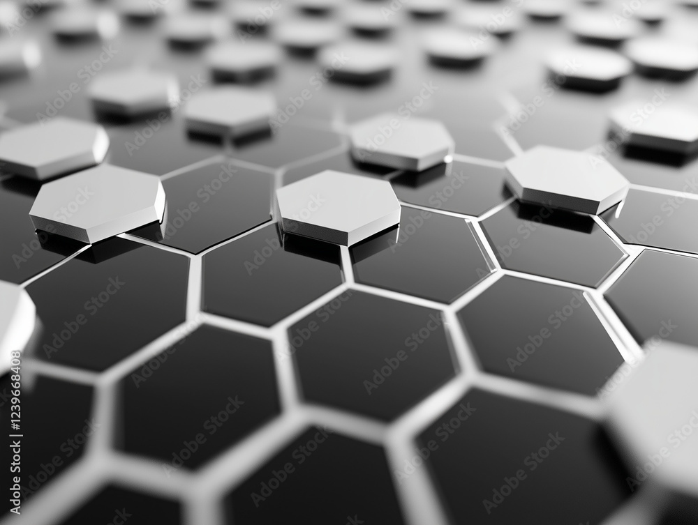 Poster abstract technology background features a striking arrangement of white hexagons, creating a clear a