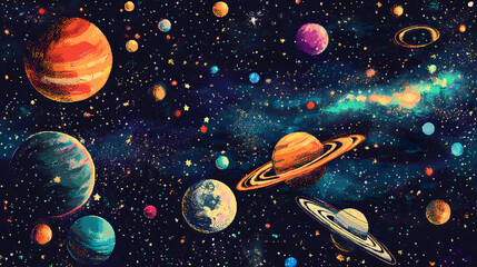 Retro pixel art of cosmic space scene. Celestial Themes. Illustration