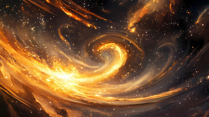 Swirling golden light trails with a cosmic starry background, perfect for fantasy and celestial themes. Celestial Themes. Illustration
