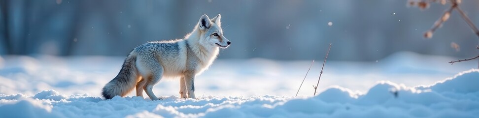 Obraz premium Arctic fox in snowy landscape, wildlife, nature, northern lands
