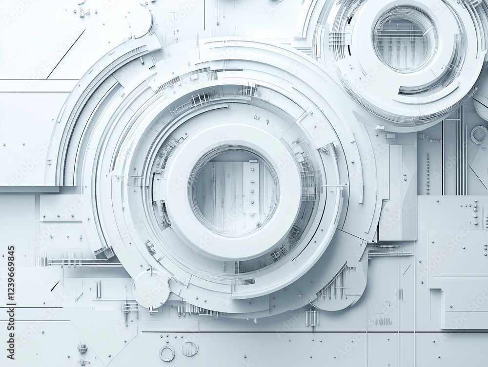 Poster abstract technology background features a striking combination of white and gray hues, adorned with 