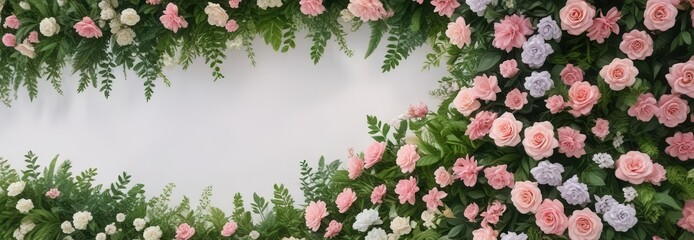 Artificial flowers wall with lush greenery and pastel hues,  garden,  decor,  pastel