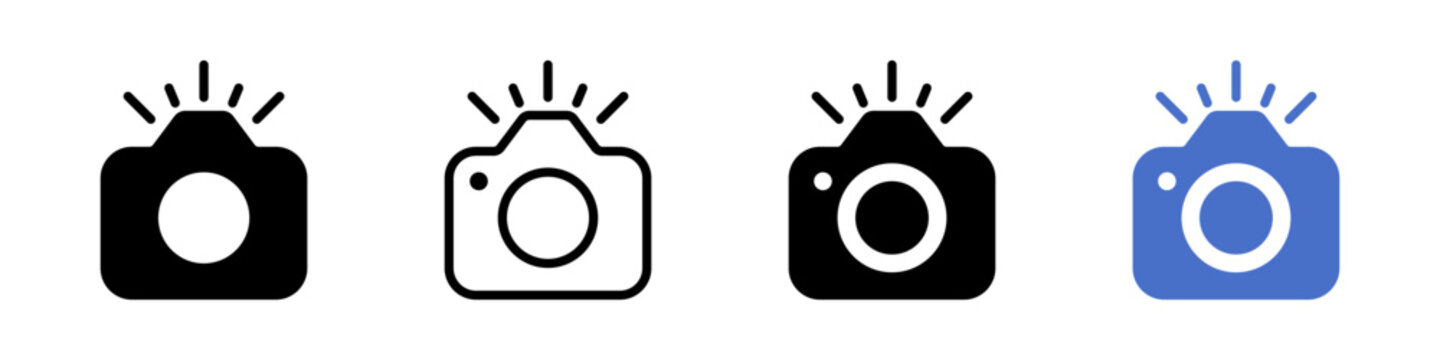 camera icon set. camera photo icon symbol, snapshot sign . line outline icons, flat style