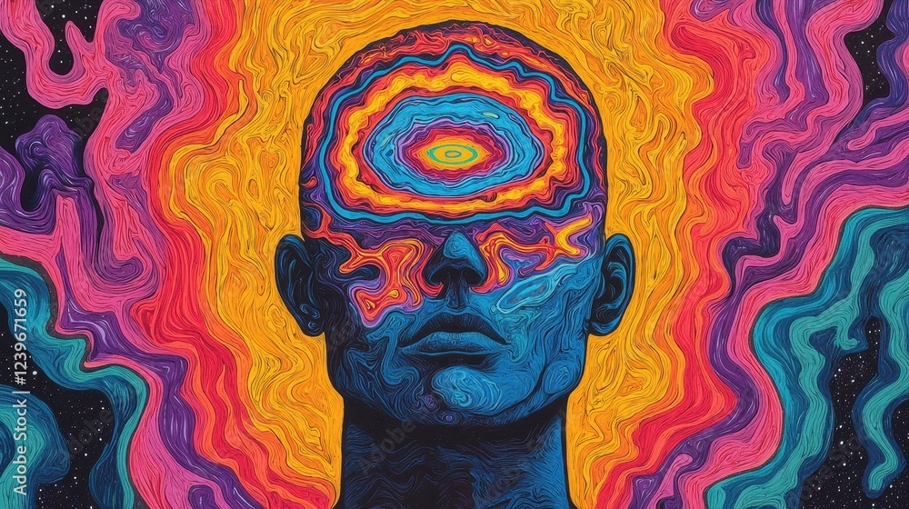 Poster abstract portrait with colorful swirls and psychedelic patterns