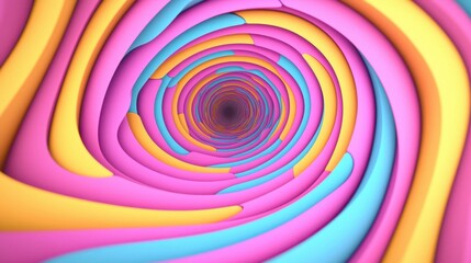 Vibrant Colorful Spiral Tunnel with Striking Pink, Yellow, and Blue