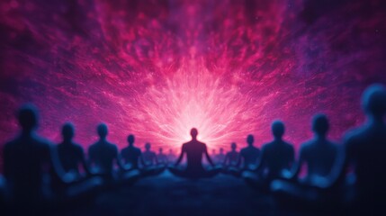 Fototapeta premium Serene Meditation with Silhouetted Figures and Cosmic Background