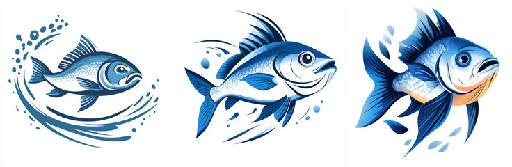 Fototapeta premium Elegant Flat Fish Logo in Clean Blue Tones