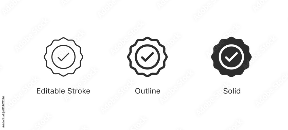 Aufkleber Verified badge icon tick symbol Vector blue verification badge approved check mark icon - Quality certify icon . official account profile verify. editable stroke