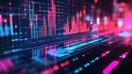 Fototapeta premium Futuristic interface displaying colorful charts and graphs, representing innovative production processes and data analysis in a virtual environment
