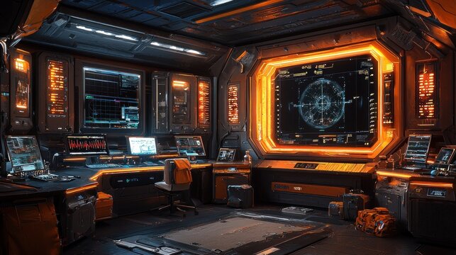 Futuristic Spaceship Bridge Command Center:  A Digital Cockpit of Advanced Technology