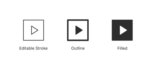 playlist icon . Play icon . play button, play video audio icon media player symbols in flat style ( editable stroke, outline, solid vector icons )	