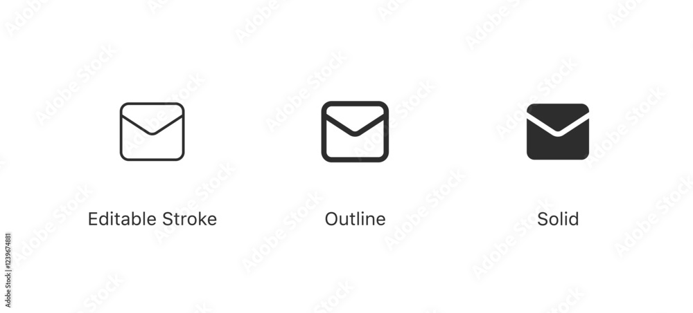 Poster envelope icon, email message icon - Mail icon button sign, notification new message icons buttons | editable stroke, outline, filled or solid icons