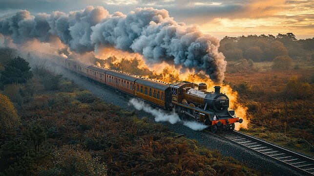 Chugging Classic Vintage Train Along Scenic Wooden Track Rustic Railway Heritage Retro Railroad Charm Trains of Yesterday Vintage locomotive on old rail