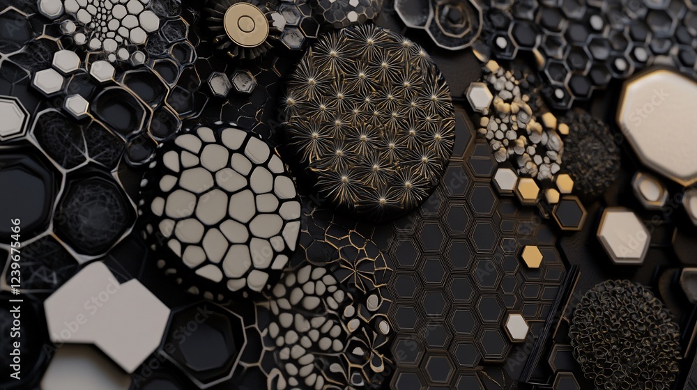 Aufkleber abstract black and gold geometric patterns with intricate details 3d render