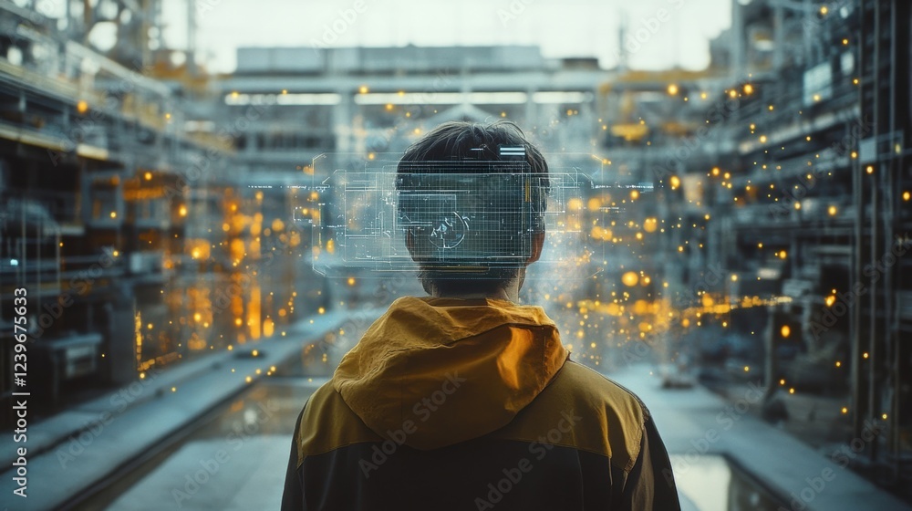 Aufkleber industrial engineer wearing an augmented reality headset managing innovative production processes in