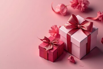 Obraz premium Elegant gift boxes, tied with ribbons, labeled 